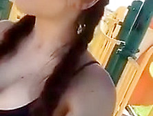 Hot Brunette Masturbating And Squirting In A Public Park