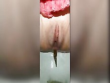 Shaved Pussy Lady Piss & Shit Closeup