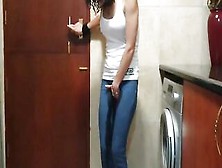 Smokin' Cutie Needs To Urinate Desperately - Pissing In Jeans