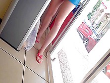 Cute Girl In Shorts Likes Exposing Her Sexy Amateur Feet In Super Market