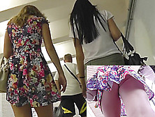 Girls In Sexy Shorts And Light Dress In Upskirt Video