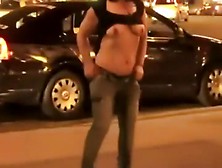 Drunk Girl Stripping In Front Of A Club