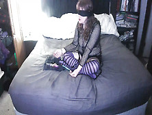 Tempting Goth Skank Whore Willow Solo In Purple & Dark Stripped Thigh-Highs