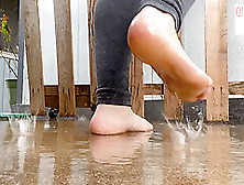 Bare Foot In The Rain Walking Stomping Foot Fetish - Glimpseofme