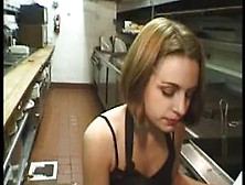 Horny Brunette Sucks On Guys Fat Cock In The Kitchen