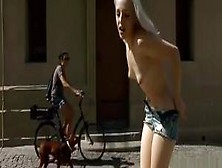 Bare Small Boobs Blonde Running In Public
