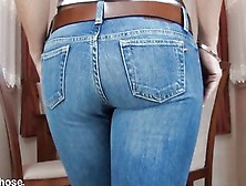 Blonde Strips Jeans To Show Pantyhose