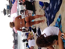 Blonde Black Thong On Beach