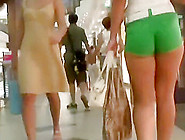 Cheeky Girl In Green Shorts Got A Hot Ass