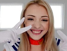 A Petite Blonde Is Cosplaying And Then Gets Roughed Up