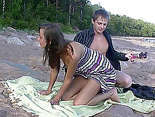 Adorable Russian Brunette Teen Being Pounded Hardcore Missionary At The Beach