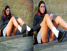 Schoolgirl Sitting On The Floor With Her Very Short Skirt Showing Her Panties