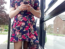 Floral Dress Windy Upskirt Stockings