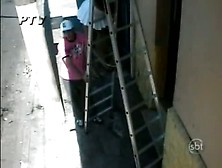 Candid Camera Voyeur Presents Cute Girl With A Round Bum On The Ladder.