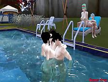 Milk Mother And Wifey Epi Four Orgy In The Pool Bulma And Chichi Stunning Wives Share Their Stepsons And Have An Orgy They Fuck