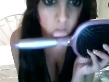 Pigtailed Girl Roleplays A Sex Fantasy Online,  Masturbates With A Hairbrush And Talks Dirty.