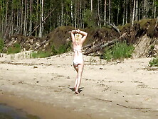 White-Yellow-Red And Blue Bikini In Beach