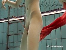 Katya Okuneva Strips In Her Red Lingerie Underwater