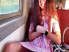 The Bitch 18 Y. O.  Showed Her Panties On The Train And Jerked Off A Cock To A Stranger In Public