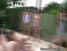 College Girls Hosed Off By Pool At Hazing Party