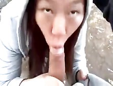Cute Asian Girlfriend Blowjob In The Park