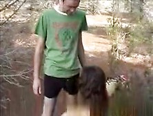 East-European Girl Fucks His Mate In Public In A Forest