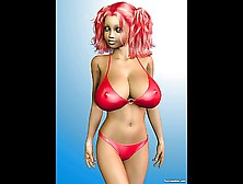 3D Redhead With Huge Tits In A Red Bikini