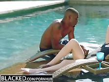 Light-Haired Gal Fucked In Black One Piece Bikini By The Pool