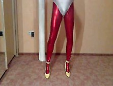 Hosed In Shiny Red Lycracatsuit