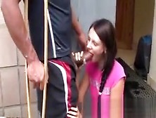 Sexy Brunette Sucking Black Cock For This Cripple