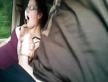 Handjob On The Highway In Car Wife Jerks Off Husband
