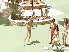 Five Naked Beauties Getting Wet Outside