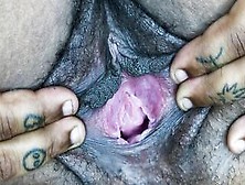Spreading That Unshaved Black Vagina Wide Open !!!