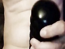 Stroking Huge Cock With New Vibrator