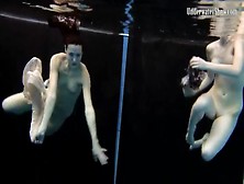 Skinny Teens Swim In The Deep Pool Naked