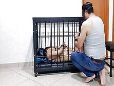 Sub Has Strong Orgasm Bound Up Into Her Cage