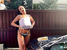 Helen Star: Car Wash Babe In High Heels And Bikini Gets Off With Toys And Big Tits