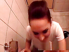 Brunette Sucks Dick And Doggystyled In Public Bathroom Stall