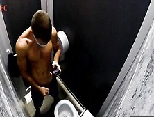 Gay Masturbation Caught On Hidden Camera Fixed In A Men's Public Toilet