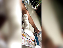 Asian Dame Crutches With Sprain Ankle In Fat Bandage