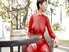 I Was A Little Shy Wearing This See-Through Red Jumpsuit And Walking Through The Public Streets