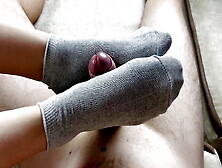 The Girl Gave A Footjob In Socks And Then Took Off Her Panties And Allowed Her To Cum In Them