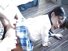 Uniform Japanese Woman With Black Hair,  Blowjob And Creampie Sex In Shaved Pussy.  It Is Uncensored.  1St Work