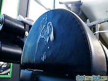 Bigboobs Cougar Sucks Off And Rides Short Guy In The Gym
