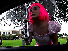 Cosplaying Girl With Pink Hair Gets Fucked In A Car