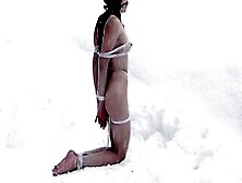 Naked Barefoot Greta Tied Up In The Snow