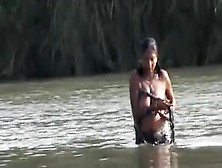Big Boob Indian In River Bath