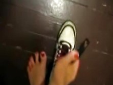 Tall Woman Feet Compare Husband Shoe Two