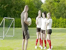 Coach Is Ramming The Pussies Of Three Teen Angels On A Soccer Field