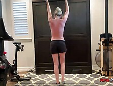 Blonde Milf Working Out Lifting Weights Gets Horny